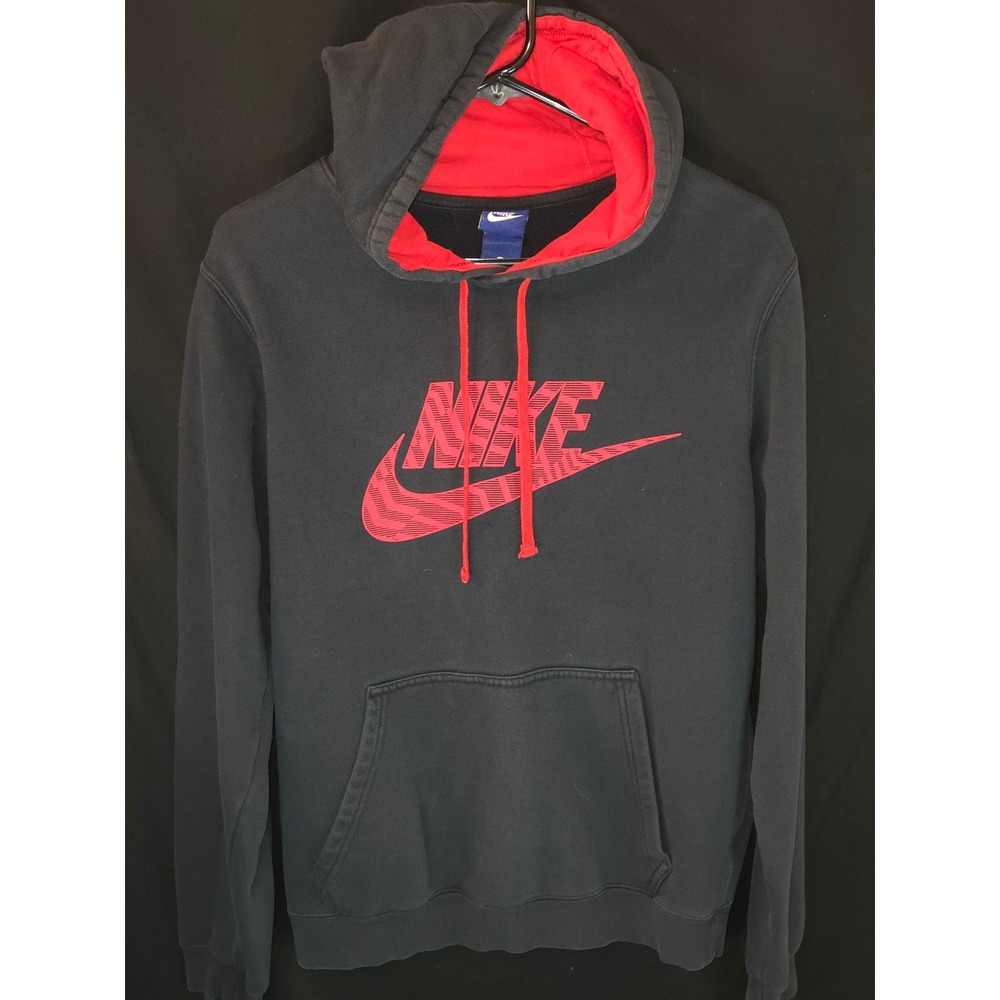 Nike Vintage Hoodie Sweatshirt Black‎ Red Logo Graphic Pullover Men's Size S
